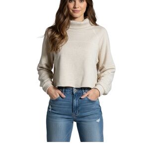 Aerie Cream Cowl Neck Crop Sweater